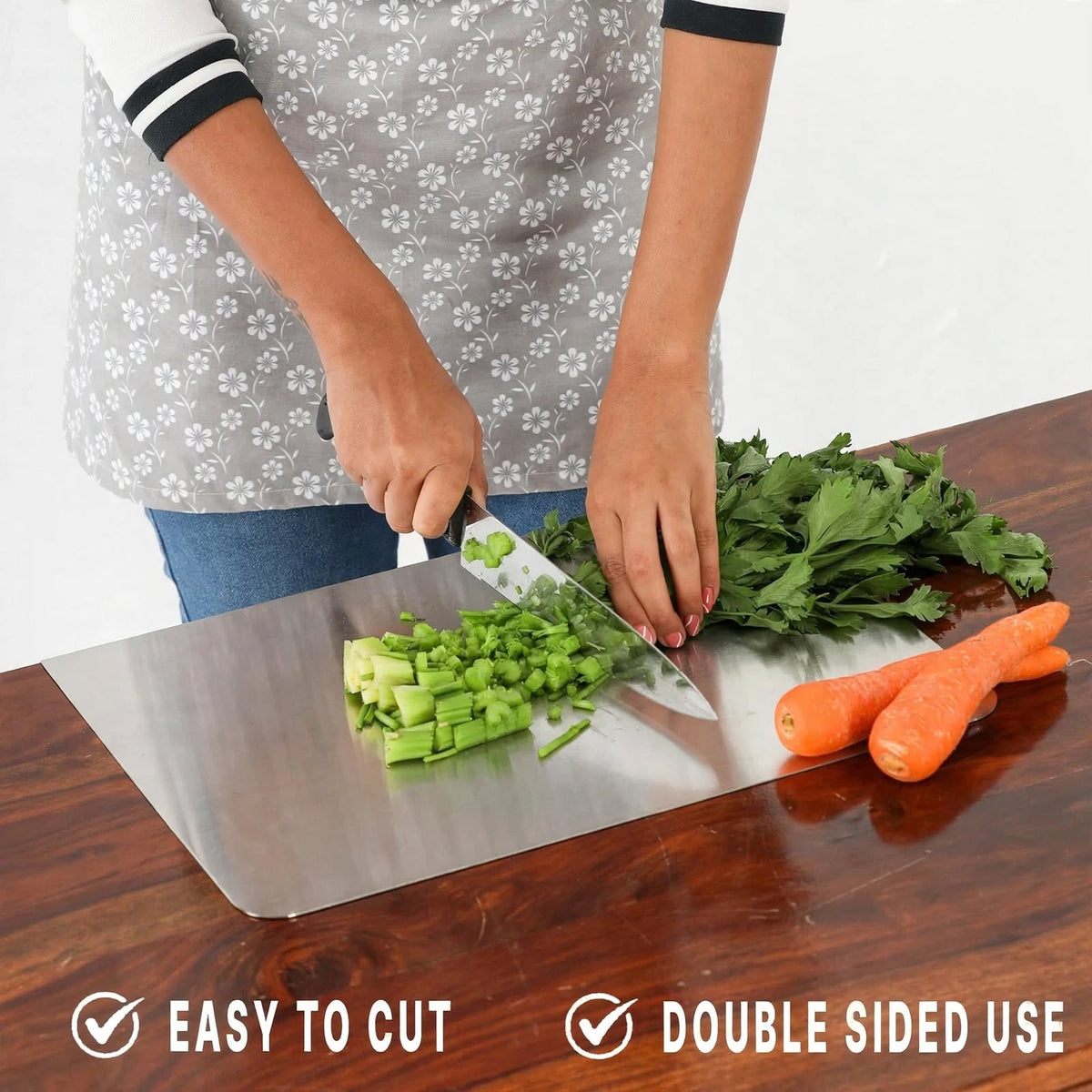 Stainless Steel Chopping Board - 40x30cm Extra Large | L-Shaped | 4-in-1