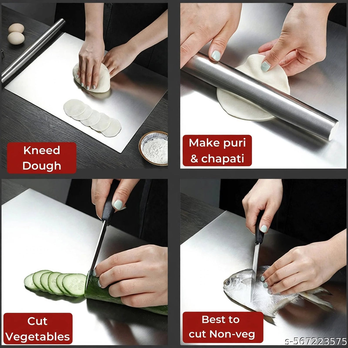 Stainless Steel Chopping Board - 40x30cm Extra Large | L-Shaped | 4-in-1